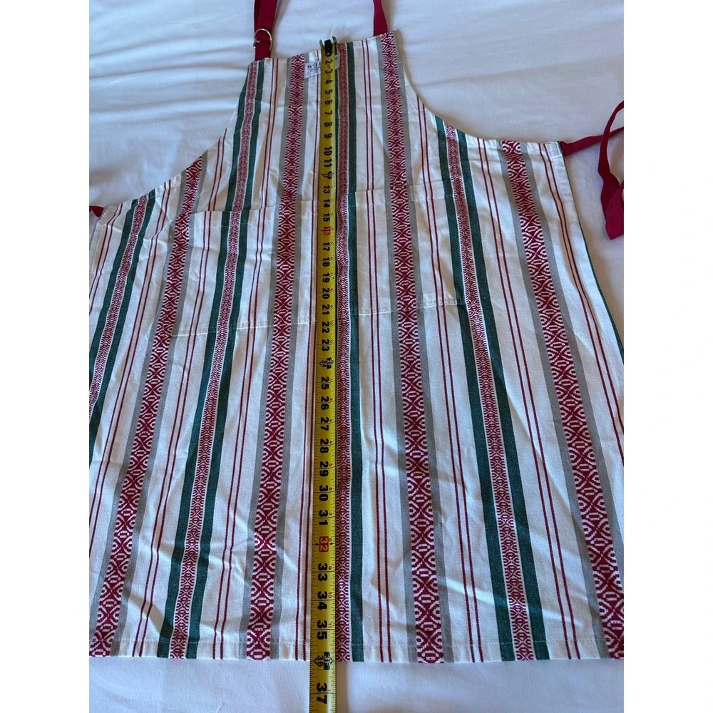 Williams Sonoma Red Green Striped Cotton Kitchen Apron Holiday Christmas 27x36